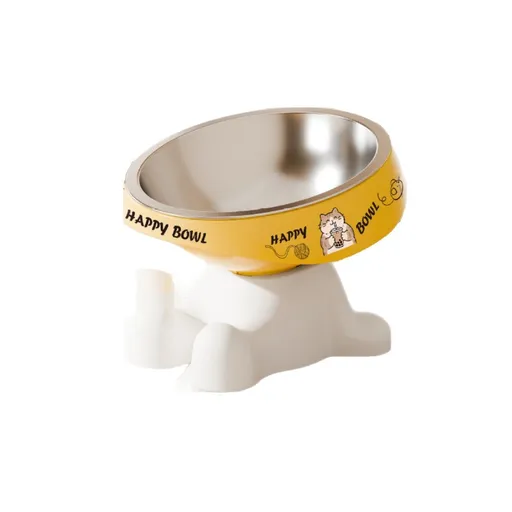 New cute elevated pet feeding bowl with adorable patterns and dopamine color scheme. Pet food bowl for dogs and cats, raised design protects neck and prevents slipping. Suitable for small and medium-sized dogs and cats for drinking and eating./YELLOW