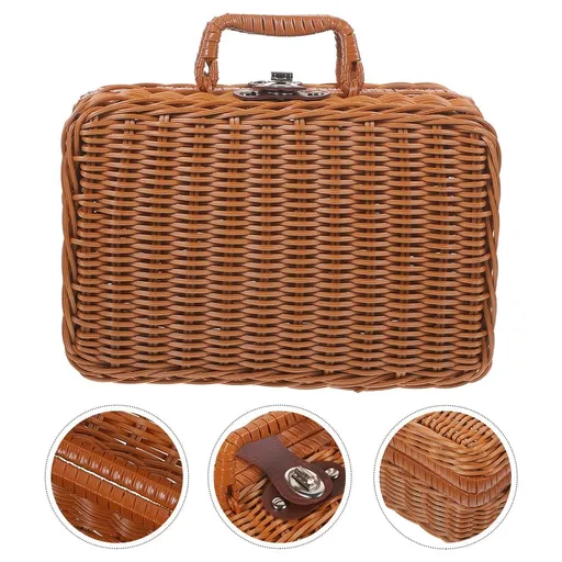 Handwoven Suitcase, Simulated Rattan Woven Suitcase Retro Storage Box Handwoven Storage Case