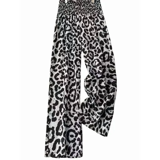Women'S Leopard Print Wide Leg Pants Elastic Waist Casual Loose Fit Trousers Fashion Lounge Yellow Leopard M