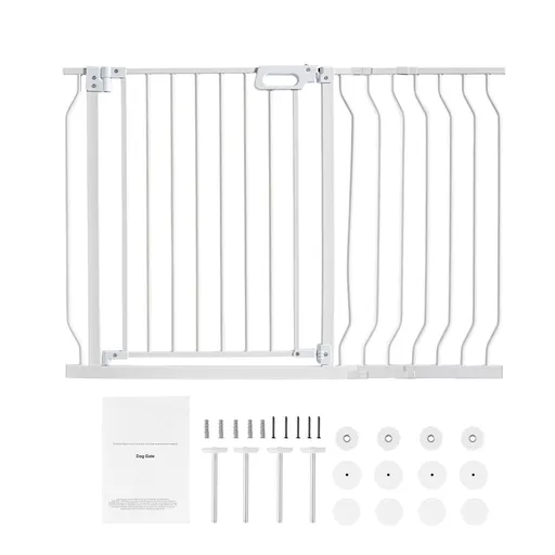 Baby Gate, 749-1229 mm Extra Wide, 762 mm High, Dog Gate for Stairs Doorways and House, Easy Step Walk Thru Auto Close Child Gate Pet Security Gate with Pressure Mount and Wall Mount Kit, White