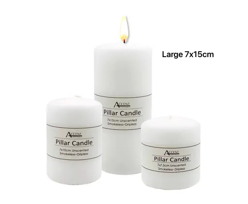 bulk 24 Unscented White Pillar Candle 7x15cm