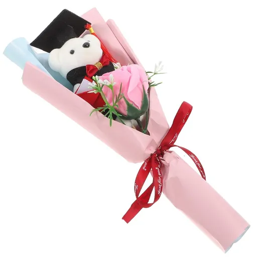 Round Graduation Bear with Flower Bouquet 1 Pack Cute Plush Toy for Photography and