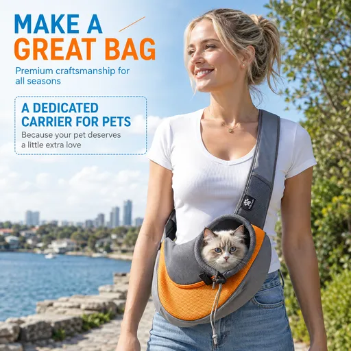 Sling Pet Carrier Bag for Small Cats and Dogs, Breathable Mesh Travel Shoulder Bag with Adjustable Strap, Convenient Hands-Free Walking Companion for Outdoor Adventures (Orange)
