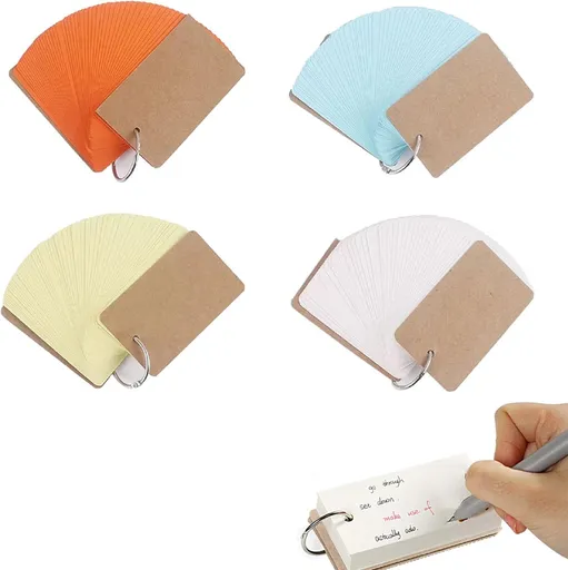 Index Cards - 4 Colors - Flashcards - Flashcards - Vocabulary Cards - Lined - Colorful Learning Cards - Flashcards 200 Pieces - Learning Vocabulary with Rings - Learning Cards - For On the Go - Learning Notes - School Supplies - Home - Office