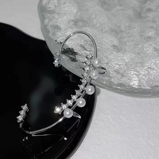 1 pair Sparkling Rhinestone Fairy Pearls Ear Cuff Earrings Crystal Clip Climber Wrap Around Earrings for Women and Girls