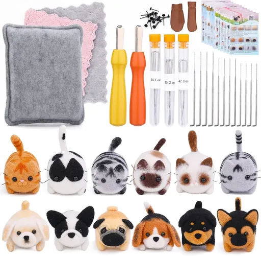 Needle Felting - 45-Piece Starter Set - Crafts for Girls - Crafts for Boys - Incl. Tools - Needle Felting - Kit - Carded Wool - Felting Needles - Children's Sewing Set - Forest Animals - For DIYers, Home Decor, Birthday Gift