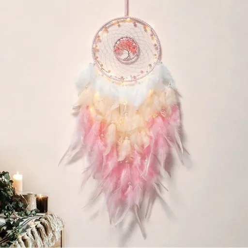 Pink Dream Catcher for Girls Room Decor, Teen Girl Room Decor, Bedroom Decor,Tree of life Crystal Dream Catchers for Boys Kids