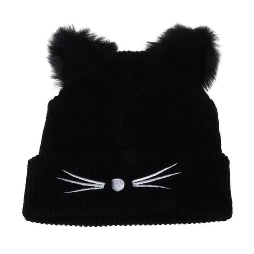 House Of Dasein Cat Ears Beanie Women Warm Kitten Hat Ddlg Cosplay Anime Pet Play Bdsm - Black