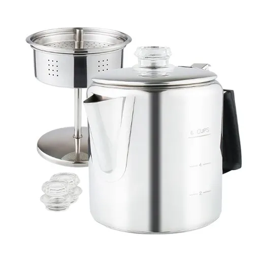 Multi Use Percolator Coffee Pot with Heat Glass Knob & Silica Gel Handle, for Indoor Induction Cooktop, 6 Cup