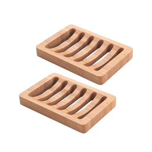 Soap Holder Soap Dish, Bamboo Soap Dish, 2 Pack Wood Soap Holder, Bar Soap Holder for Shower, Soap Tray Self Draining, Soap Saver for Shower, Bathroom, Kitchen, Home(Natural Color)
