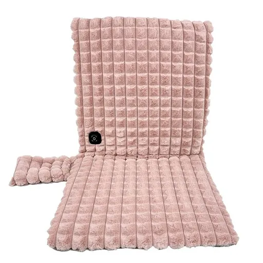 USB-Powered Heated Seat Cushion with Plush Faux Rabbit Fur, Anti-Slip Base, and Foldable Backrest – Ideal for Office Chairs, Car Seats, and Outdoor Camping Chairs in Rock Gray, Cherry Pink, and Fallen Yellow. (90×45×2cm, Pink)