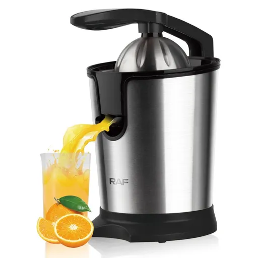 Electric Citrus Juicer with Stainless Steel Body and Dual-Color Press Arm – Effortlessly Squeeze Fresh Orange, Lemon, and Grapefruit Juice at Home with a Powerful Motor, Large 400mL Capacity, and Easy-Clean Detachable Parts for Daily Family Use. (Bla
