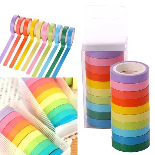 10 Rolls Washi Tape Set, Rainbow Pastel Masking Tape for Painting Scrapbooking and DIY Crafts, Writable Craft Tape, Pink, 0.39 inches