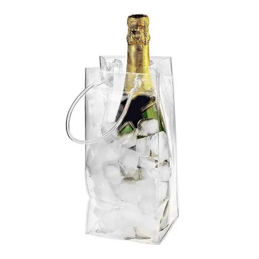 Leakproof Ice Bag, Transparent Portable Ice Bucket Chiller with Carry Handle for Champagne Beer Wine Bottle