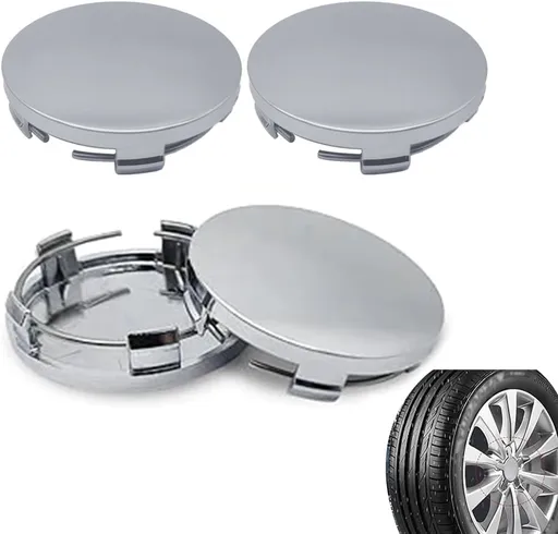 4 PCS Car Wheel Hub Center Cap, 60mm OD 58mm ID,ABS Rust-Proof Durable Snap-in Anti-Falling Fastening Installation Accessories, Wheel Hub Modification Decoration,Universal for Cars (Silver)