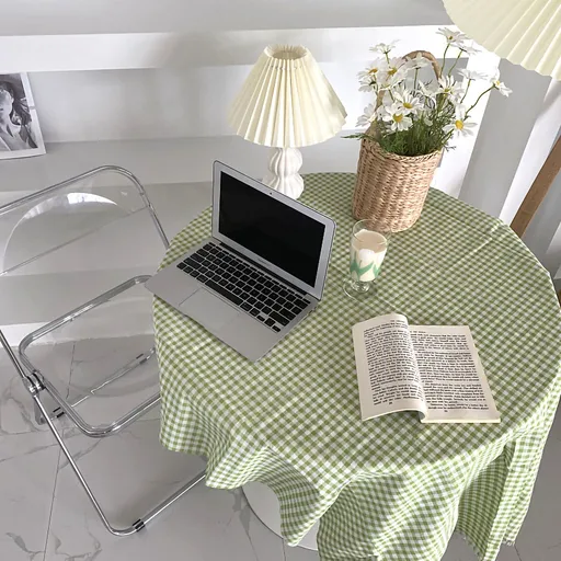 Desk Tablecloth Plaid Table Cover Linen Cotton Backdrop Dustproof Home Decoration for Office Dormitory Green 150x150cm / 59.1x59.1in