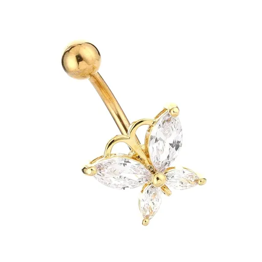 Umbilical Ring Stainless Steel Zircon Umbilical Ring Butterfly Umbilical Nail Jewelry Long Umbilical Nail Exquisite Shining