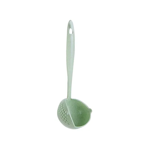 Long Handle Colander 2 in 1 Kitchen Anti Scald Long Handle Round Filter Colander Spoon TablewareGreen