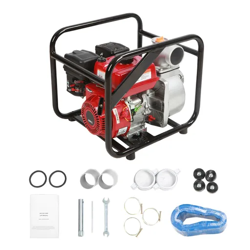 Gasoline Engine Water Pump, 80 mm, 7HP 265 GPM, 43 m Lift, 7 m Suction, 4-Stroke Gas Powered Trash Water Transfer Pump Portable High Pressure with 25ft Hose for Irrigation Pool, EPA Certified