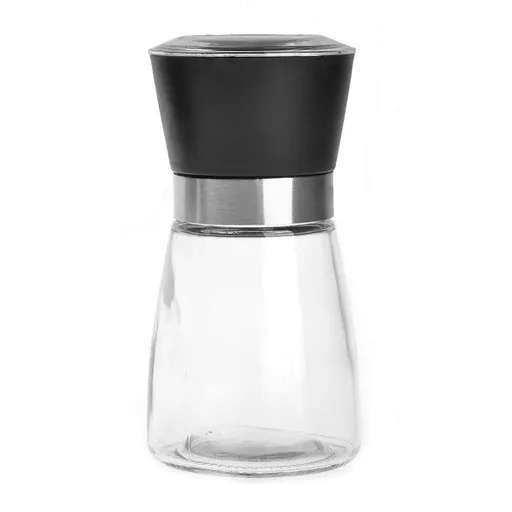 Home Kitchen Seasoning Bottle Black and White Pepper Mill Manual Pepper Grinder Glass Mill Bottle (black, short version)