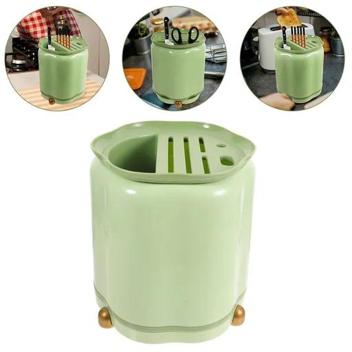 Rotating Cutter Storage Rack with Chopsticks Stand Green Plastic