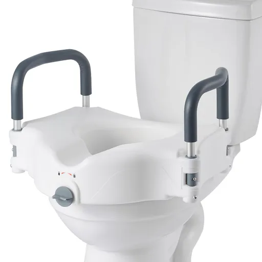 Raised Toilet Seat with Arms, 136.1 kg Load Capacity, 127 mm Lift Height, Widened Commode Elevated Toilet Seat Riser with Padded Handles for Seniors, Elderly, Handicap, Disabled, and Adults Use