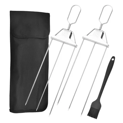3 Way Grill Skewers,Household Semi-Atuo Stainless Steel Skewers With Push Bar,Reusable Metal Grilling Skewers