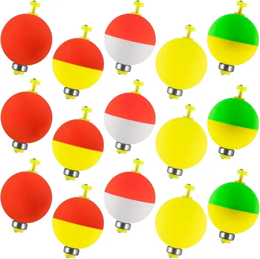 15-Pack Fishing Bobbers Floats, Weighted for Ball EVA Foam Snap-on Floats Corks Floaters Buoys Crappie Bass Panfish Bluegills Trout #S-0.93in-1/8oz