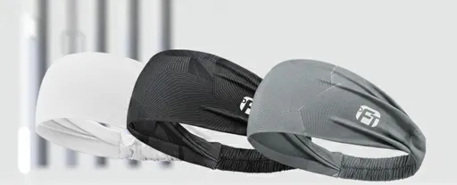 3 PCS Cooling Sports Headband Ice Silk Moisture Wicking Sweat Band for Running Gym & Yoga Non Slip White & Geometric Tech Pattern Black and Grey