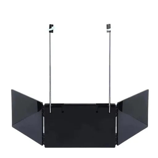 Black Trifold Self Hair Cutting Mirror with Adjustable Hooks - 3-Way Folding Mirror for Barber Use, Shaving, Makeup & Styling - Portable ABS Frame with Aluminium Mirror Panels