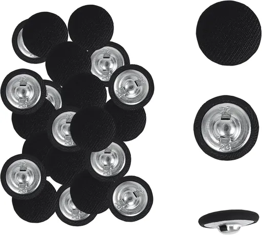 25pcs Satin Fabric Cloth Covered Buttons Metal Shank Round for Women Suit DIY Sewing Gowns Jeans Jackets Coats Shirts Wedding Dresses Handmade Crafts (Black, 15mm) black 15mm