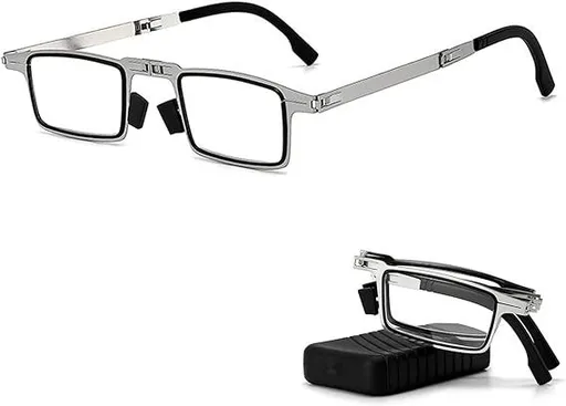 Ultra Light Titanium Material Screwless Foldable Reading Glasses, HD Anti-Blue Light Reading Glasses, (+2.00,Square)