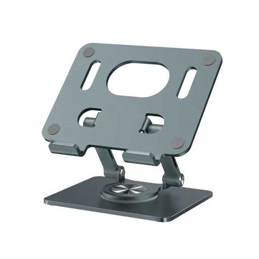 Foldable Aluminium Tablet Stand with Adjustable Height and Viewing Angle, Ventilated Holder for Tablets and Phones, Grey