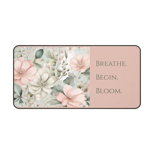 Story Nest Books Floral Desk Mat | Breathe Begin Bloom Motivational Workspace Decor Office Gift Home Accessory Feminine - 16" Ã— 32"