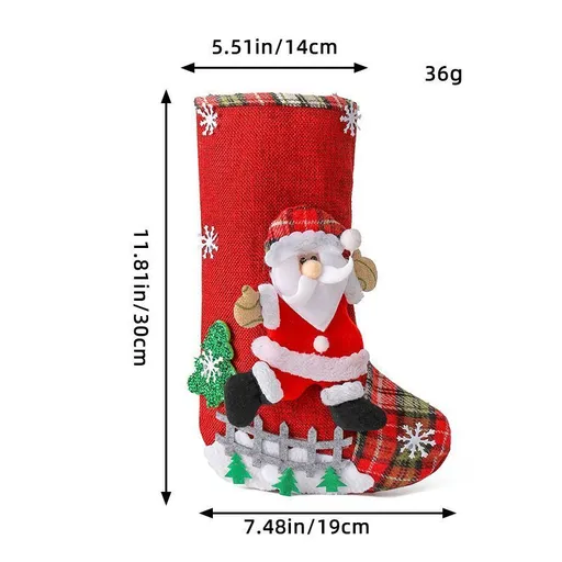 Christmas Stockings Burlap 3D Plush Character 30cm Red Tartan