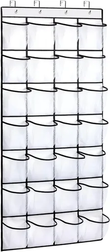 1 Piece Over Door Shoe Rack 28 Compartments with 4 Metal Hooks