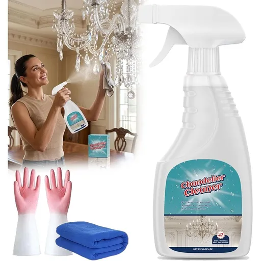 Chandelier Cleaning Care Spray, No Wipe Effortless Solution for Glass, Crystal and Metal Light Fixtures, Gentle Material-Safe Maintenance Formula (1 Pack)