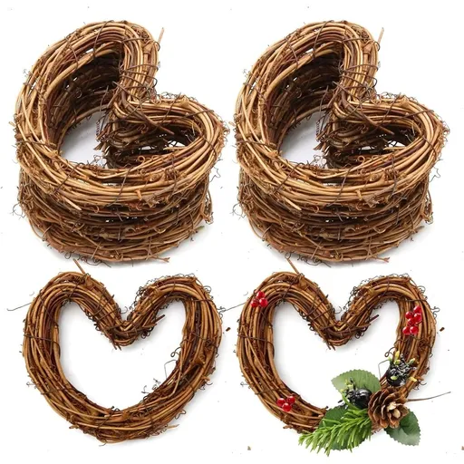 Christmas Rattan DIY Craft Projects Natural Twig Grapevine Heart Shaped Garland Hanging Wreaths Rattan Festive Shop Window Door Decor