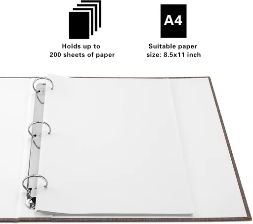 3 Ring Binder, A4 Fabric Cover Round Ring Durable Binder for 3-Hole Letter Size Paper, Decorative Organizer Holds 200 Sheets Letter Size 8.5'' x 11'' Paper, for Office Home