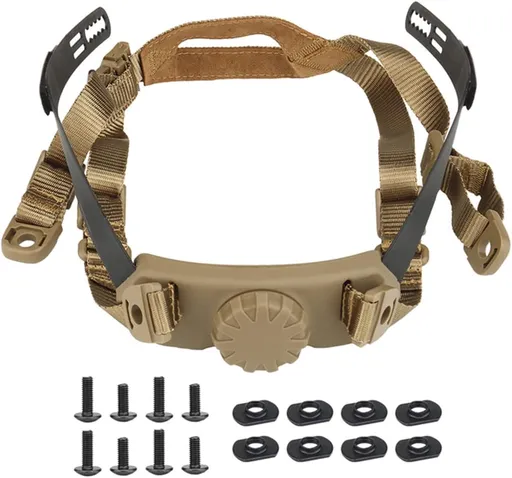 Tactical Helmet Strap Adjustable Chin Inner Suspension System with Bolts and Screws for Fast MICH IBH Airsoft Helmets khaki -