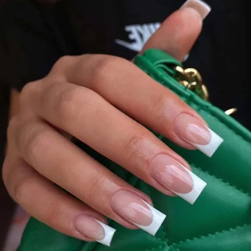 24 PCS Press on Nails Short, White French Tip Press on Nails Pink False Nails Glossy Square Fake Nails Full Cover Stick on Nails,Acrylic Press on Nails for Women and Girls Daily Wear
