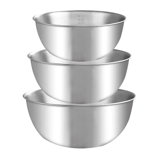 3-Piece Thickened Stainless Steel Mixing Bowl Set, 2000ml, 1200ml, and 700ml with Measurement Marks, Perfect for Salad Prep, Baking, and Dough Mixing
