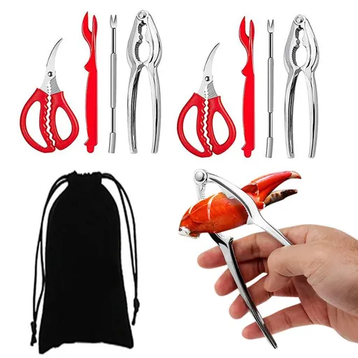 9Pcs Seafood Tool Set with Stainless Steel Forks Plastic Forks Cracker Scissors and Pouch