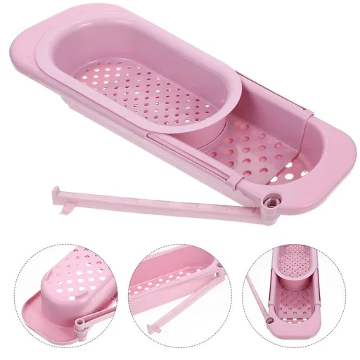 Collapsible Pink Kitchen Sink Basket for Vegetable and Fruit Drying
