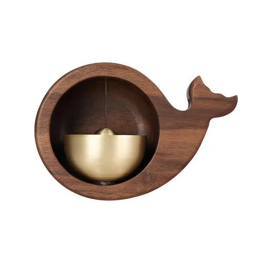 1 Piece Vintage Wooden Door Bell with Copper Chime and Magnetic Mount for Entryways and Bedrooms, Walnut Whale Design