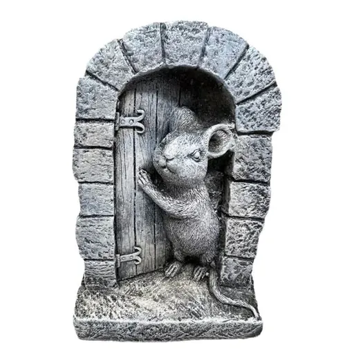 Mouse Garden Decor, Mouse Door Stone Statue, Playful Mouse Figurine, Interesting Animal Sculpture, Indoor Outdoor Statues