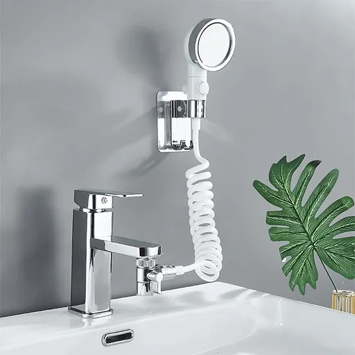 Generic Basin Handheld Shower Set, Sink Hose Faucet Sprayer Attachment, with Stop Water-saving Function , Chrome + White