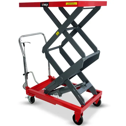 Hydraulic High Lift Double Scissor Trolley 1.3M Max Platform Height Heavy-Duty 300KG Capacity