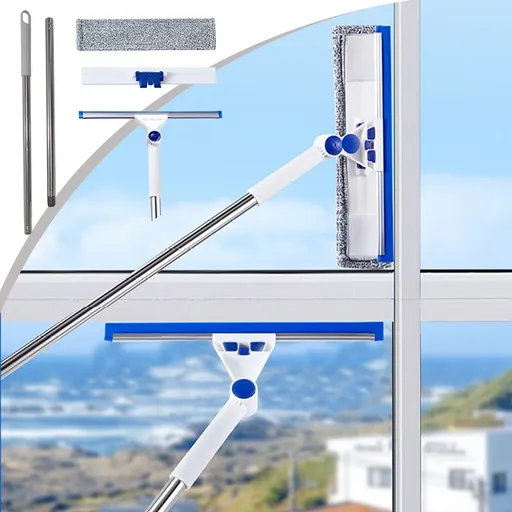 3-in-1 Telescopic Window Squeegee Cleaner 40 Inches, Adjustable Glass Washing Tool with Scraper and Scrubber, Indoor Outdoor