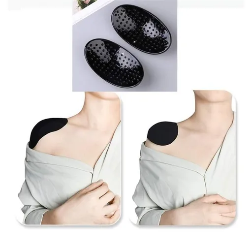 A pair of black shoulder pads Soft Shoulder Push-Up Pads,Soft Silicone Magic Adhesive Shoulder Enhancer Anti-Slip Reusable